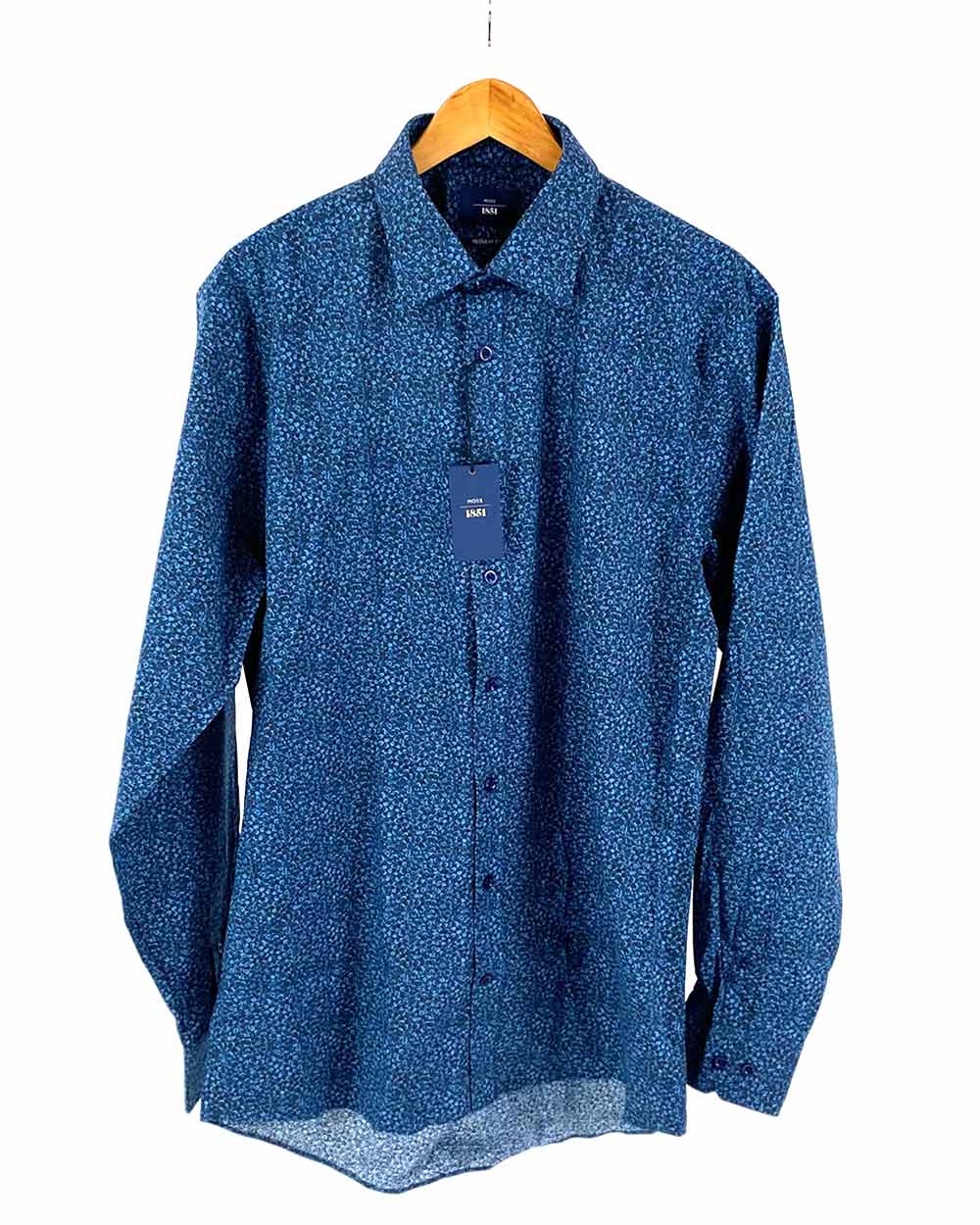 Moss Bros Patterned Blue Shirt Reg Fit