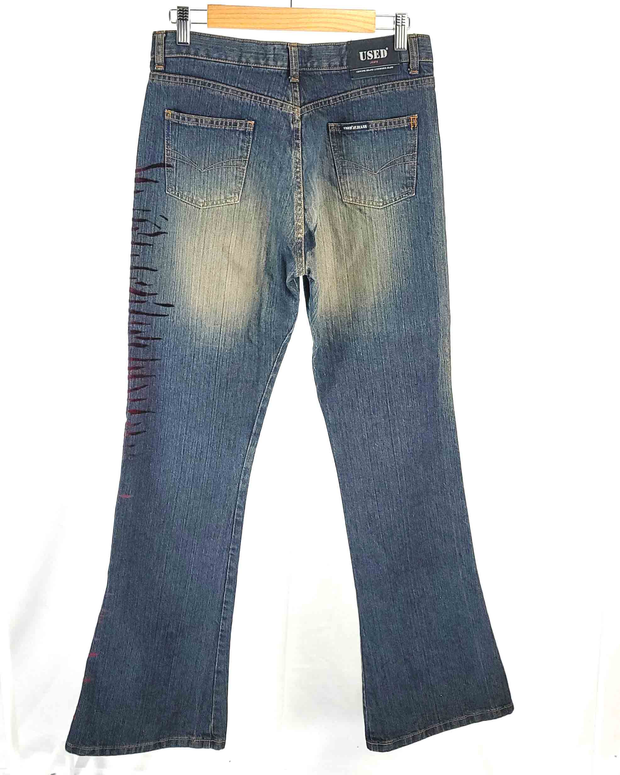 Womens USED JEANS Blue Jeans Red Tiger Stripes W30