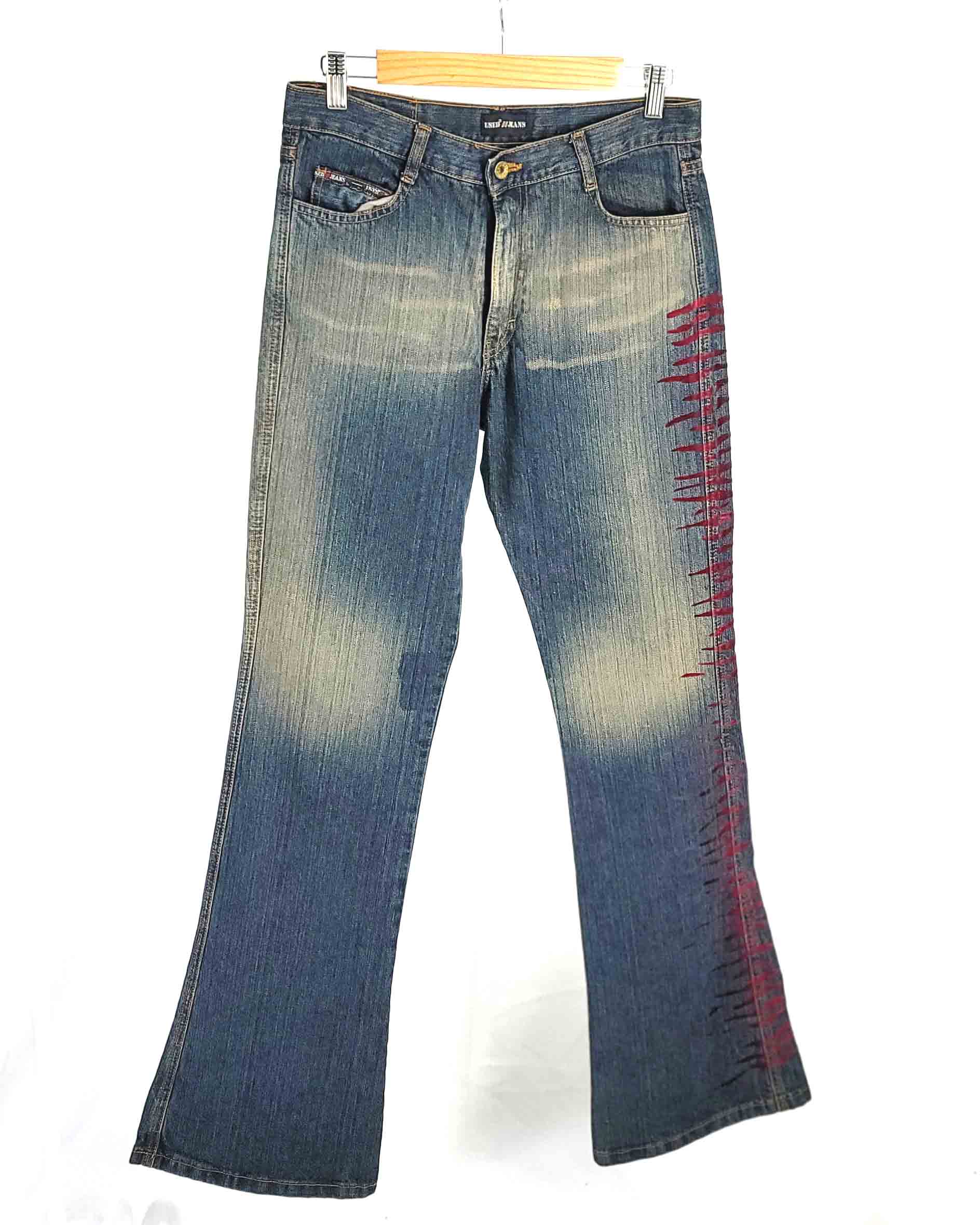 Womens USED JEANS Blue Jeans Red Tiger Stripes W30