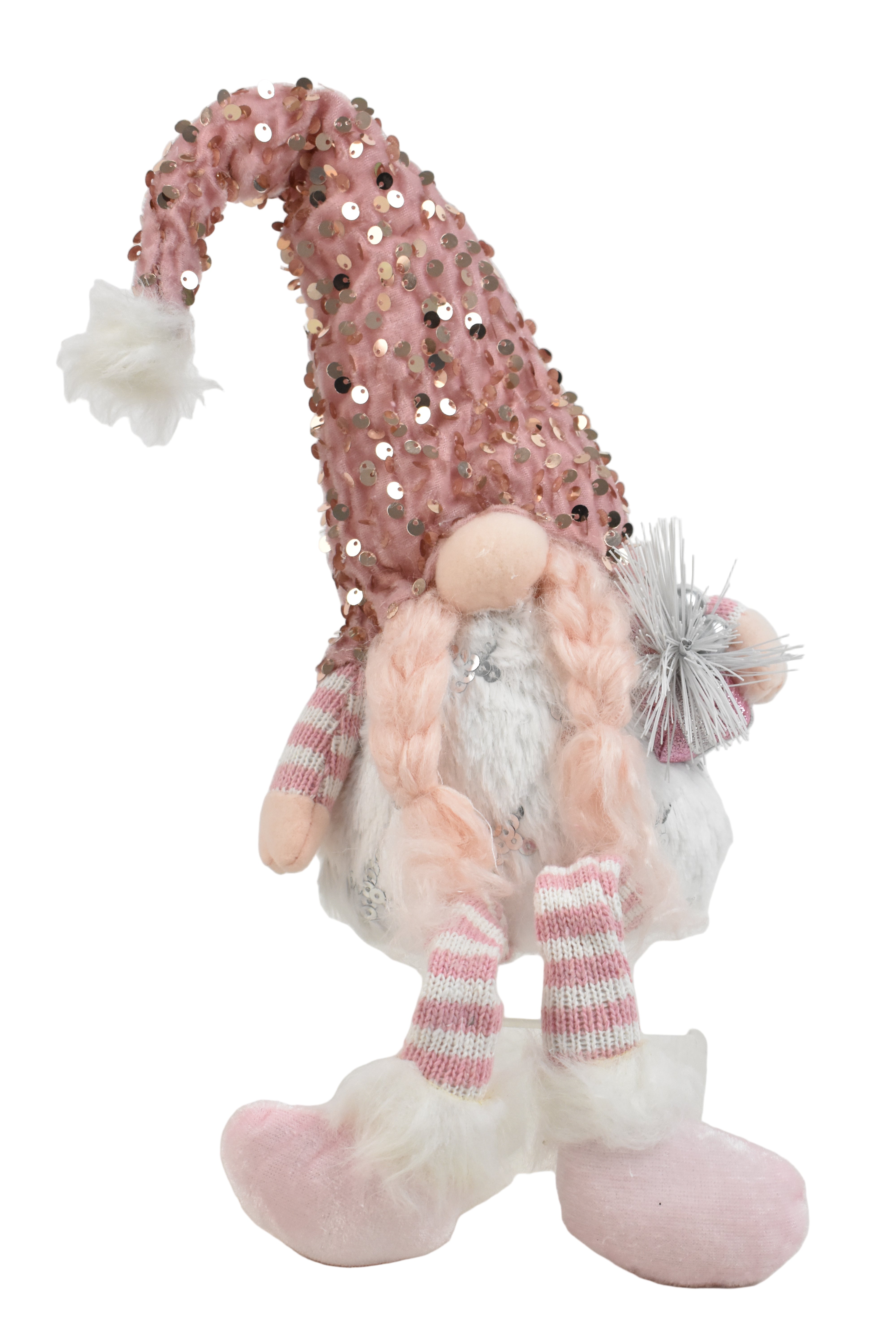 Christmas Sitting Gonk With Dangling Legs Plaits Pink 21"