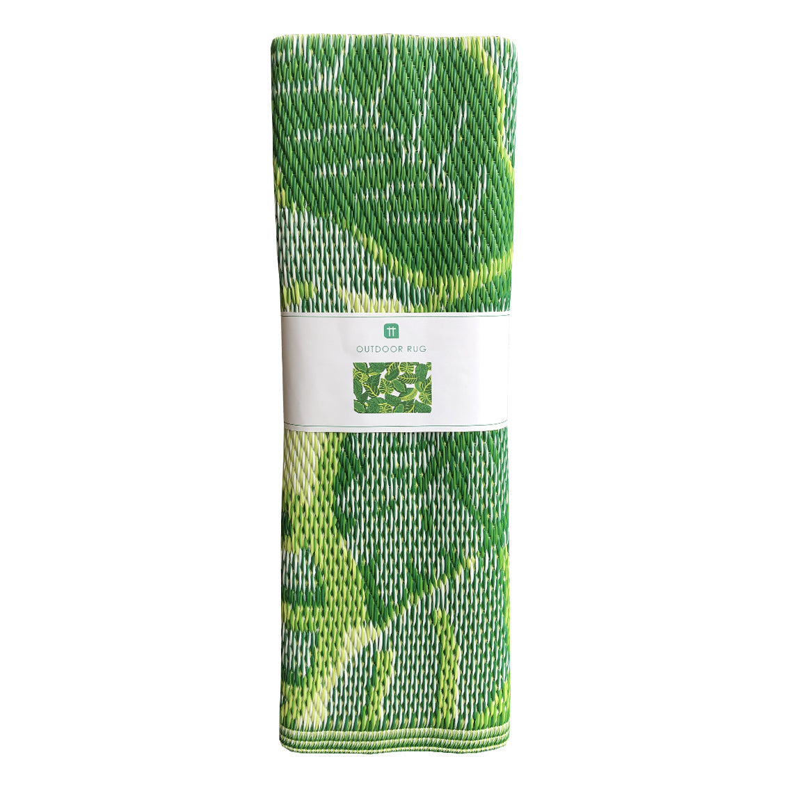 Tropical Outdoor Rug Palm Leaf 120 x 180cm pictured on a white cut out background in packaging