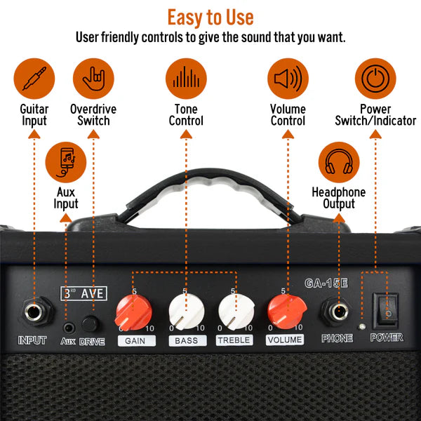 3rd Avenue 15 Watt Electric Guitar Amp Black