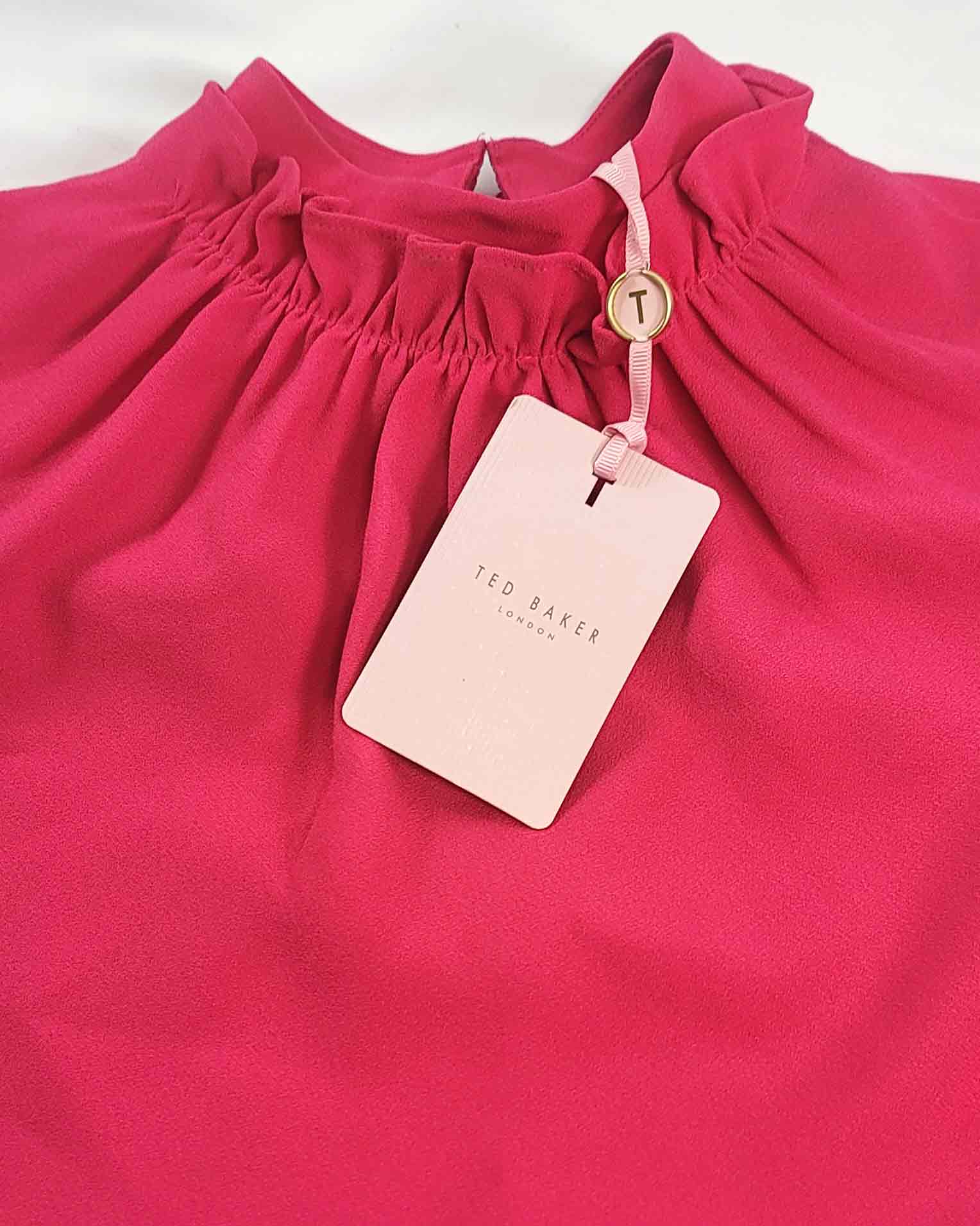 Ted Baker Pink Ruffle Neck Sleeveless Top XS Sue Ryder