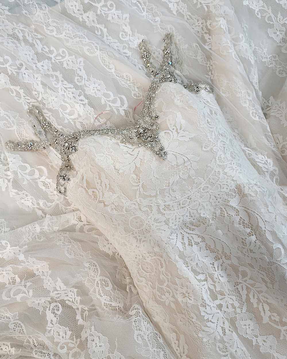 Jasmine Collection Champagne Fitted Strap Wedding Dress Size 8