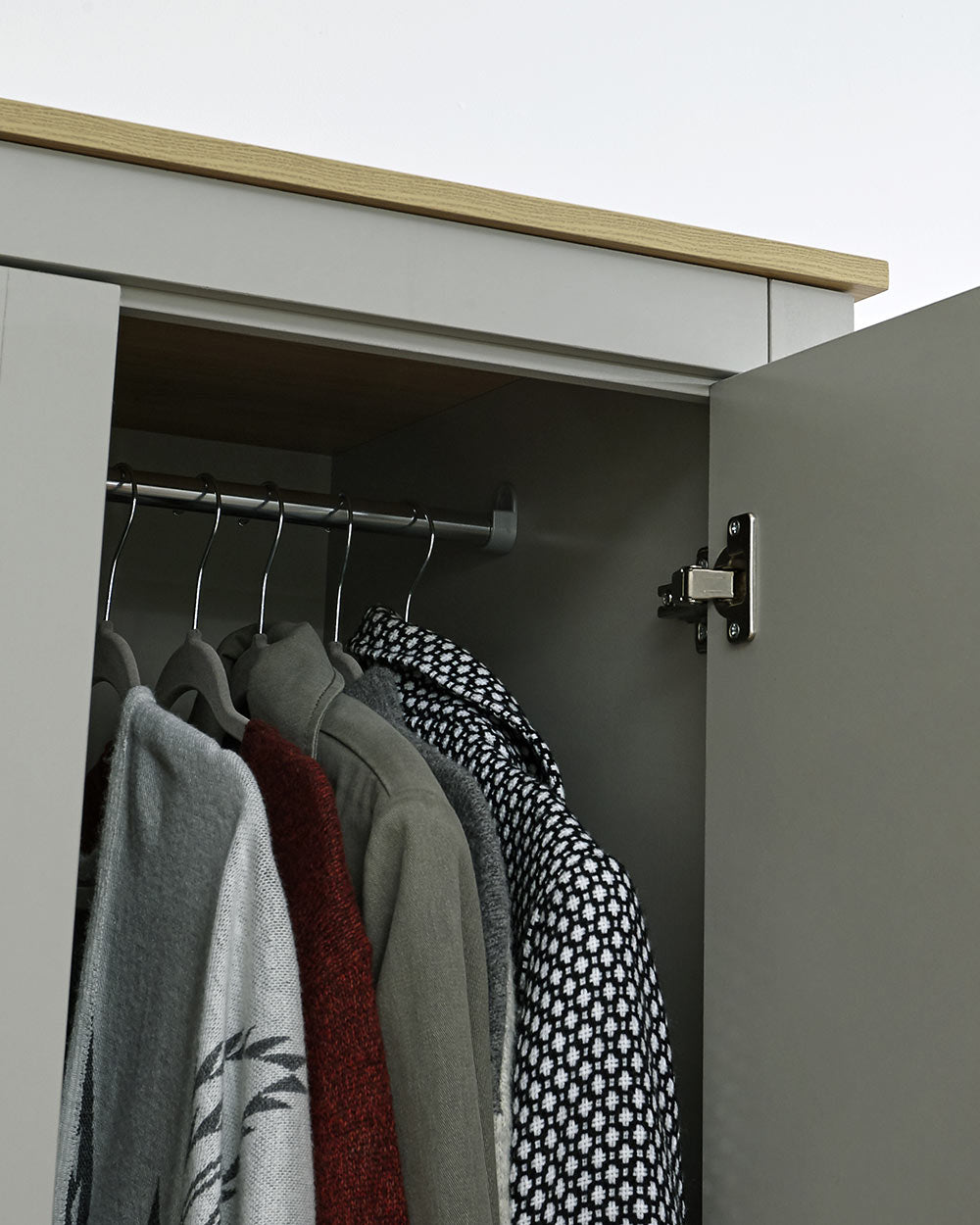 Lancaster 3 door 2 door wardrobe in a bedroom lifestyle setting close up of the hanging space