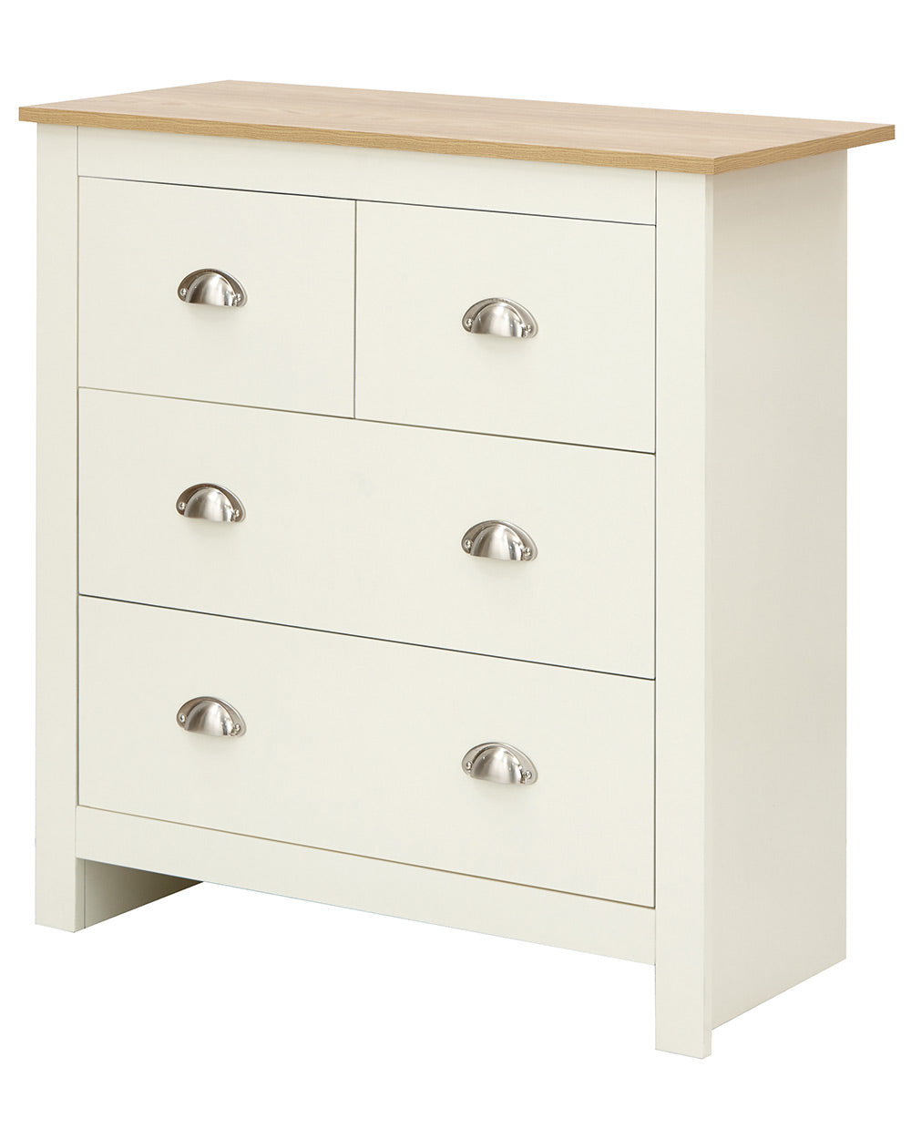 Lancaster 2 + 2 chest of drawers in cream with an oak effect top  on a white cut out background
