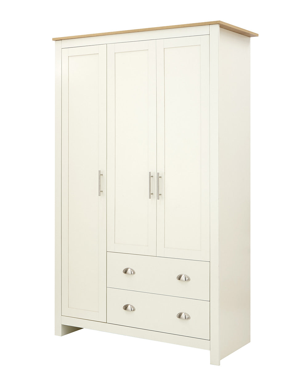 Lancaster 3 door 2 drawer wardrobe shaker style doors on a white cut out background front facing