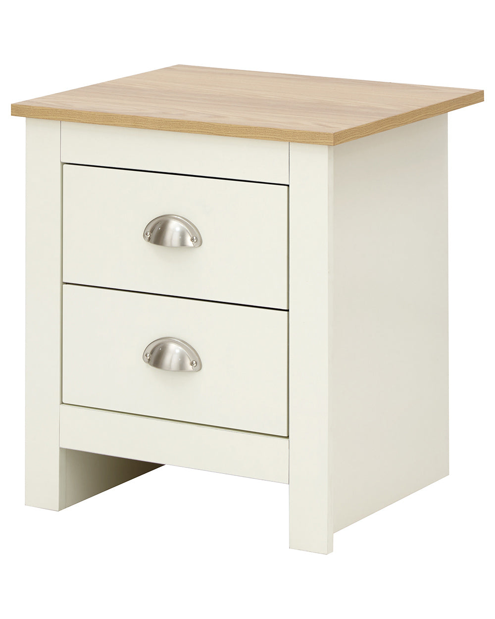Lancaster bedside cabinet in cream with an oak effect top  on a white background 