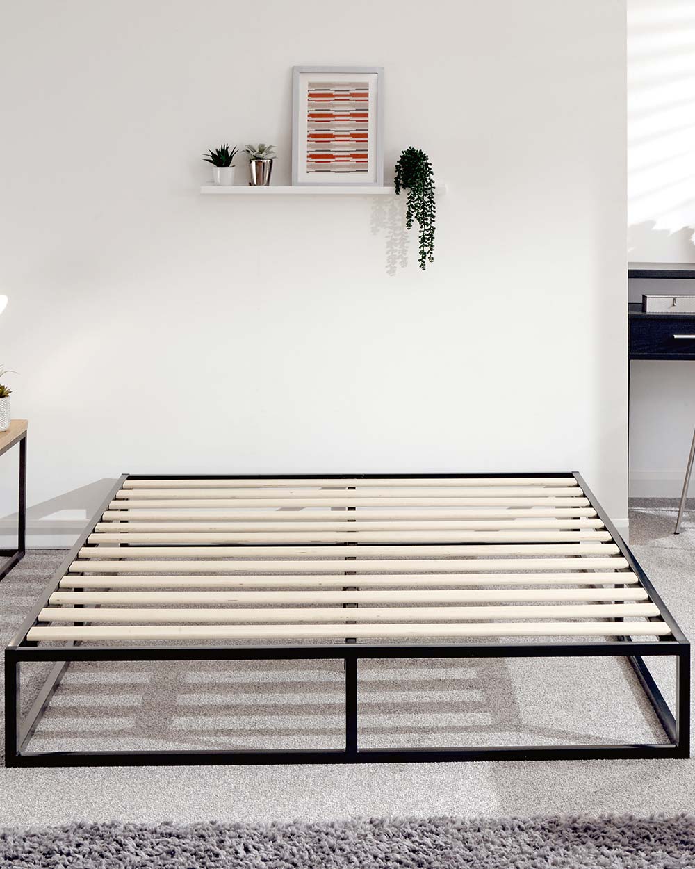 small double bed frame black industrial platform bed lifestyle image
