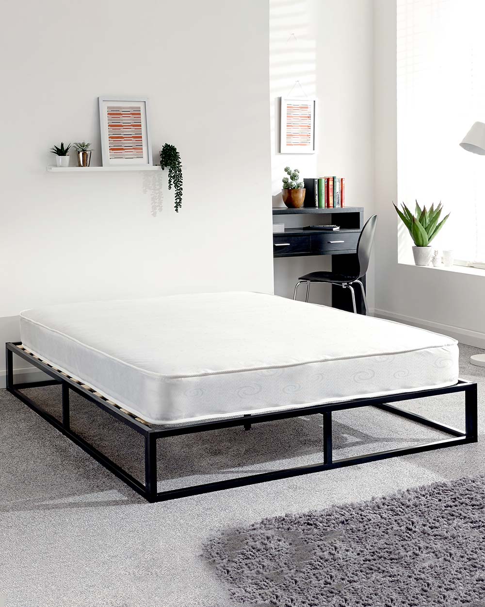 small double bed frame black industrial platform bed lifestyle image