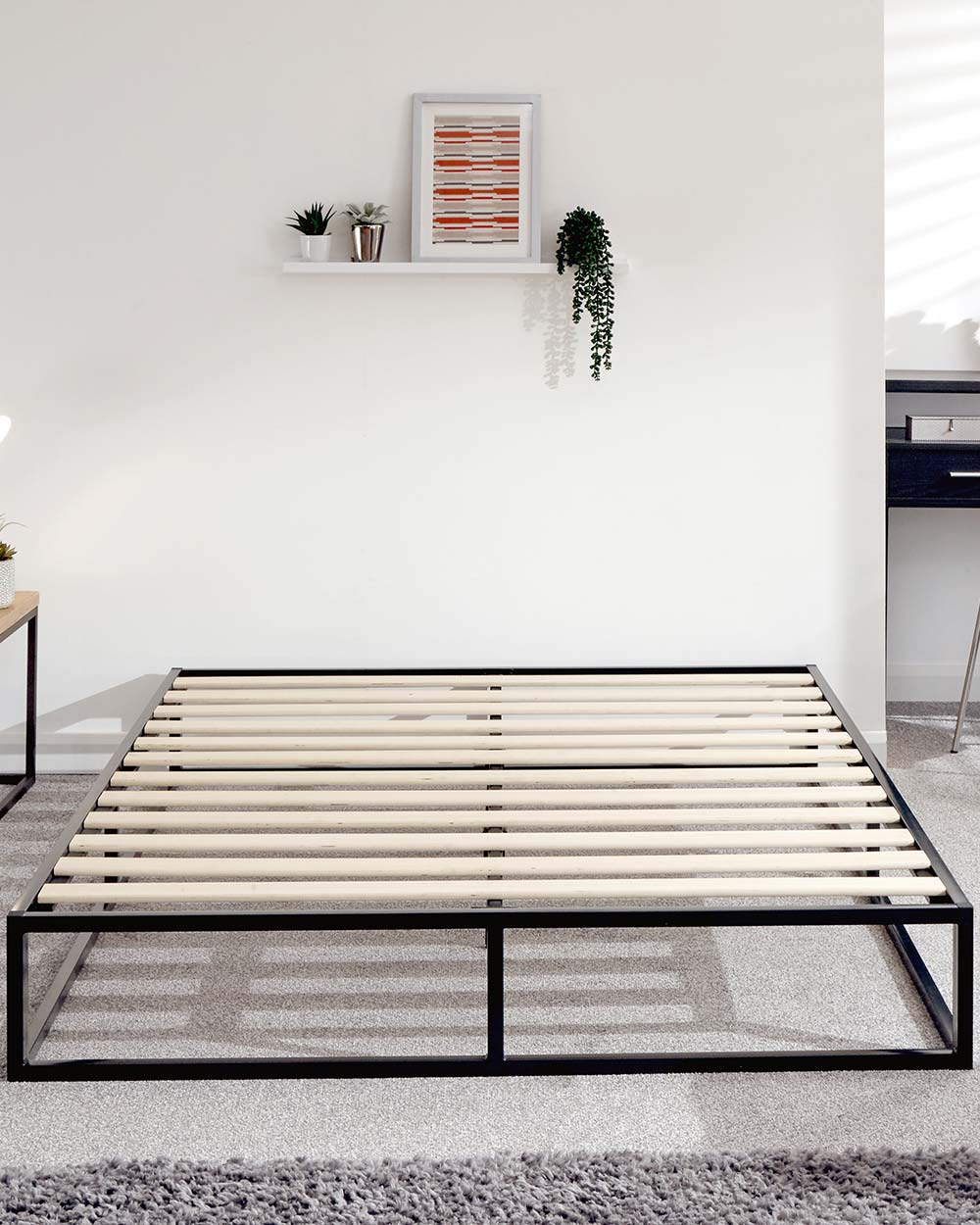 Platform double bed frame GFW lifestyle photo in a bedroom