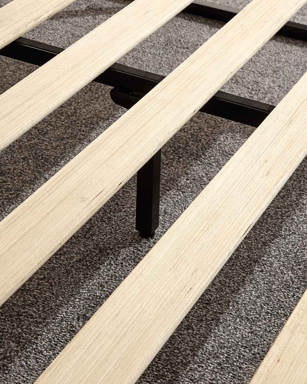 close up of the sturdy bed slats