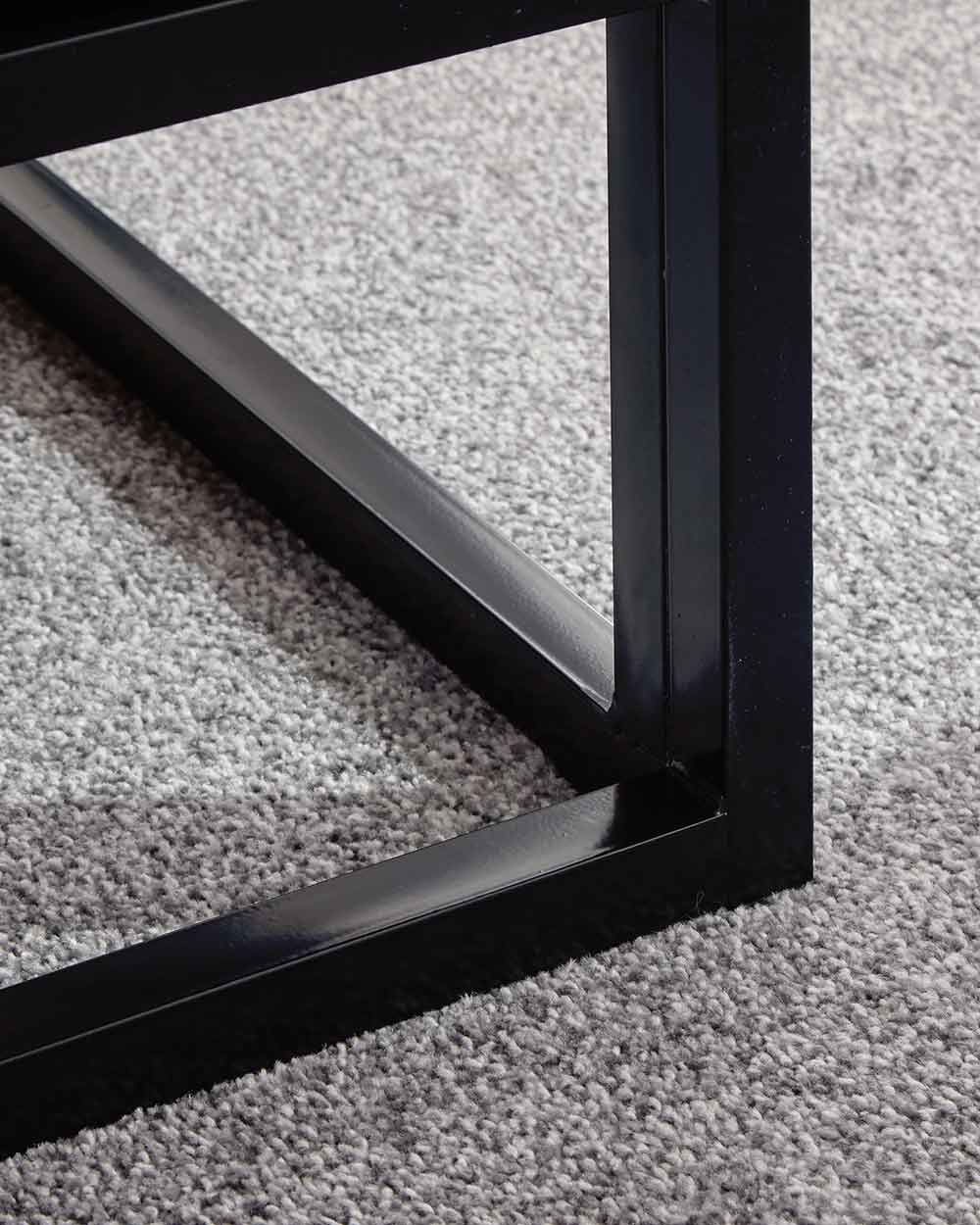 small double bed frame black industrial platform bed lifestyle image close up of the black frame