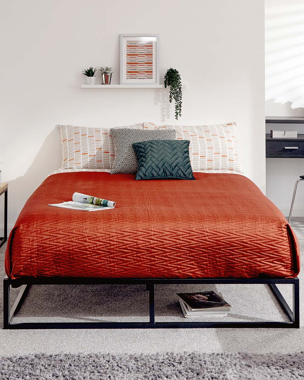 small double bed frame black industrial platform bed lifestyle image