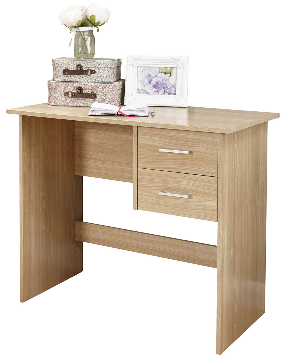 panama oak effect home office desk in a white cut out image 