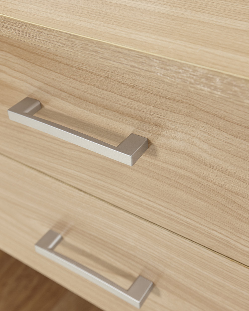 panama oak effect home office desk in a lifestyle image close up of the handles
