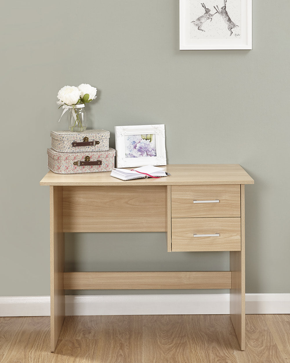 panama oak effect home office desk in a lifestyle image