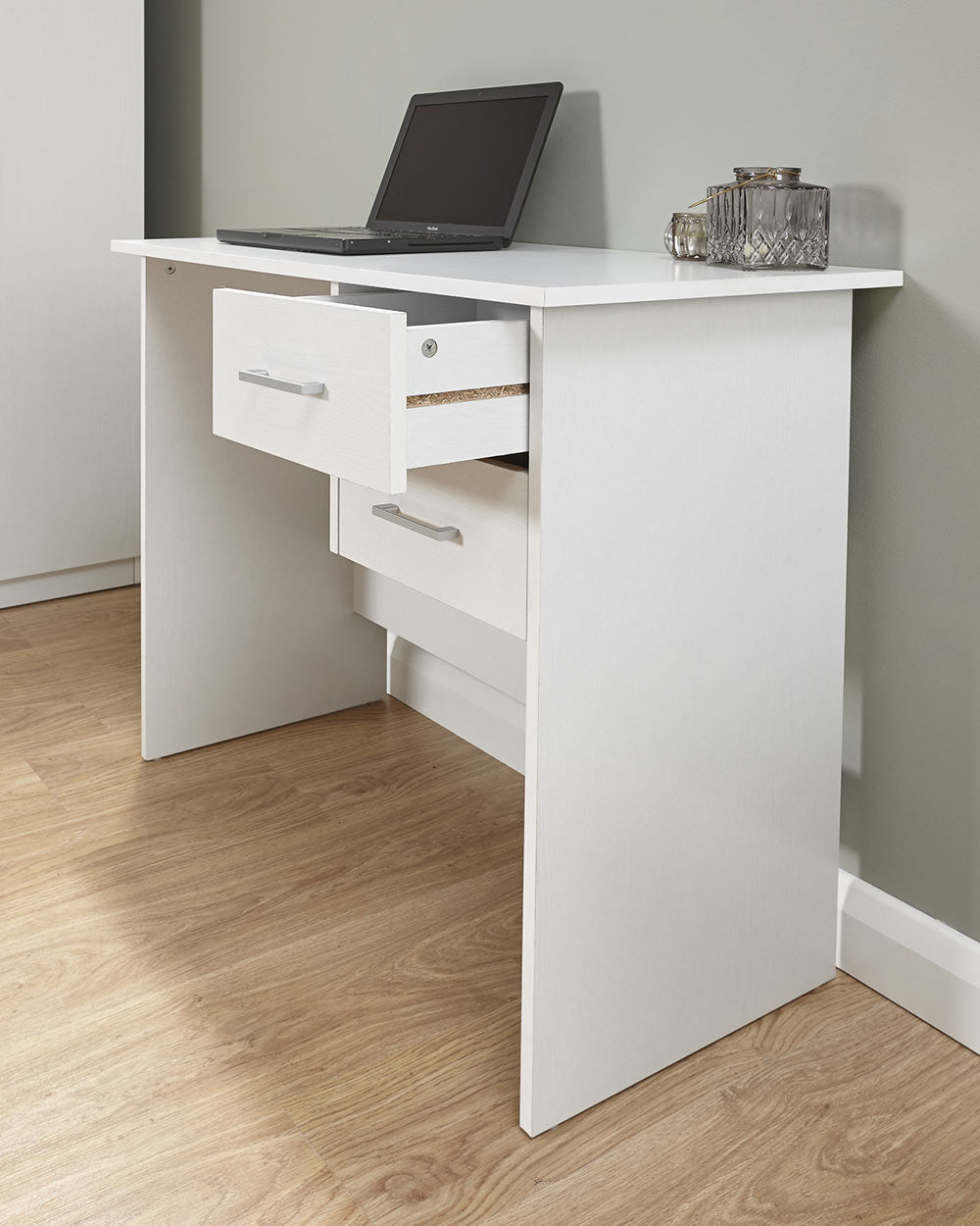 side view of this panama desk by GFW with the drawer pulled out