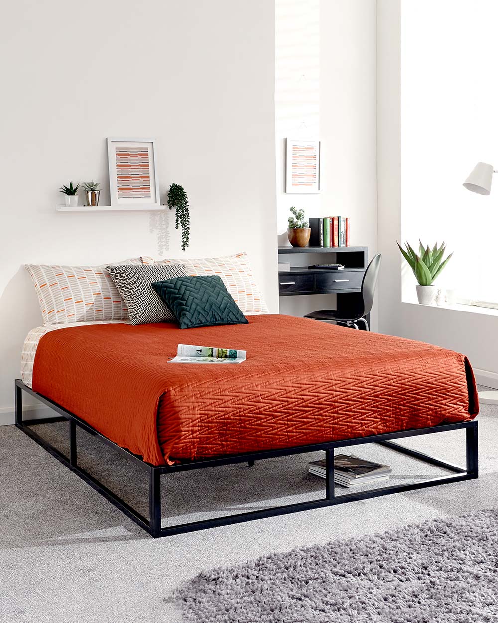 small double bed frame black industrial platform bed lifestyle image