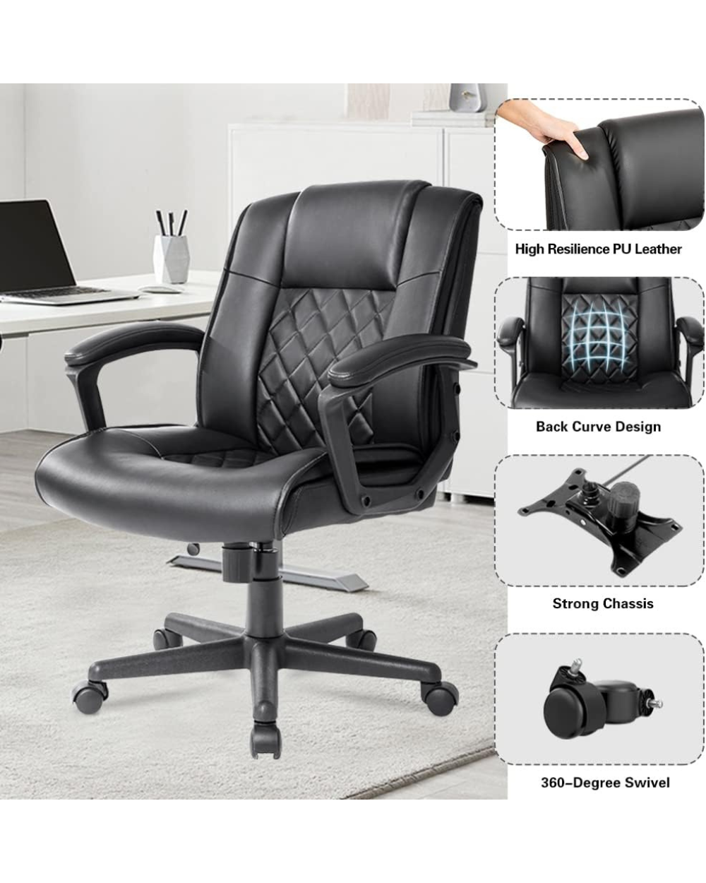 Qulomvs Ergonomic Office Desk Chair Black