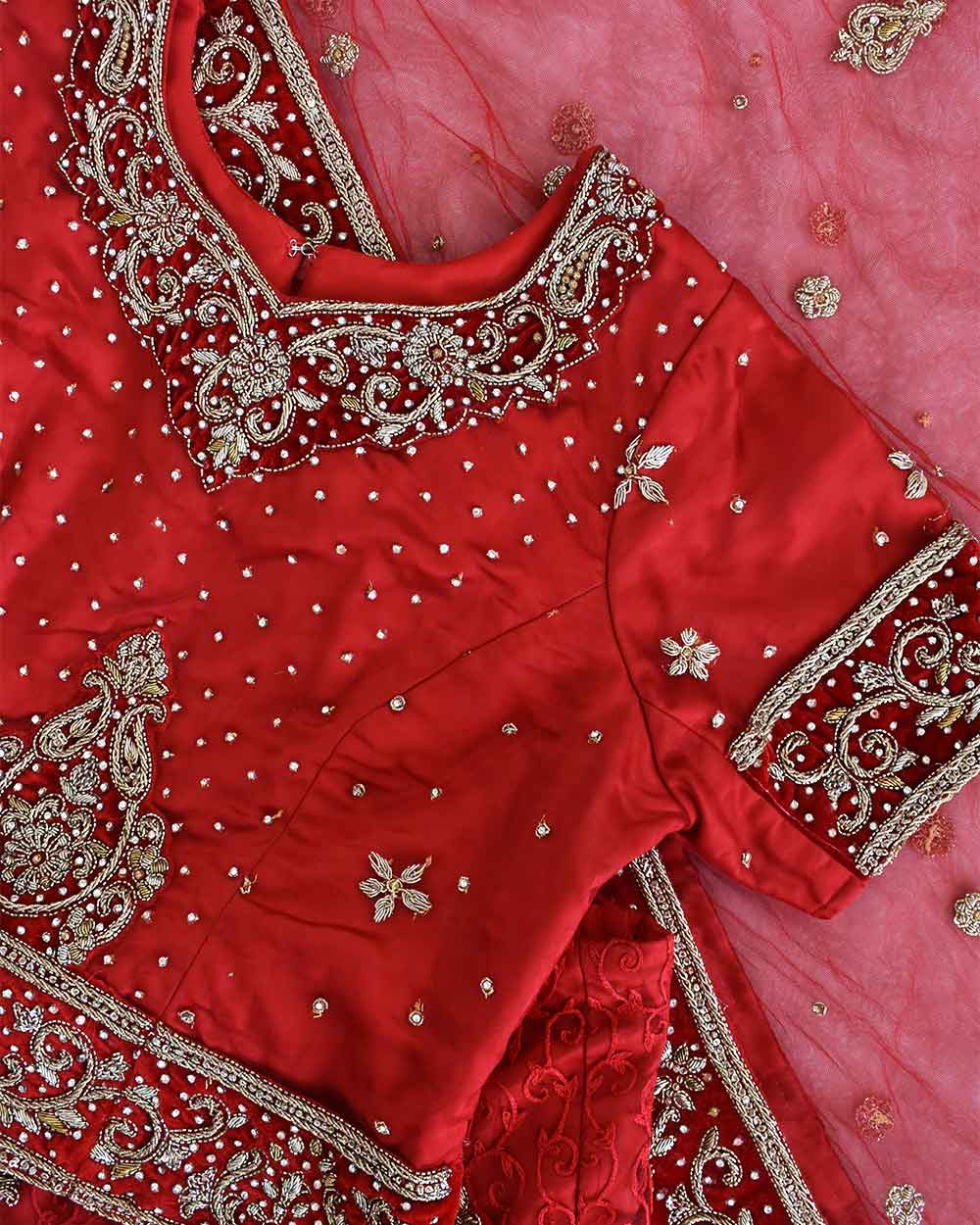 Red 3 Piece Bridal Peplum Lehenga Dupatta Size 12-14