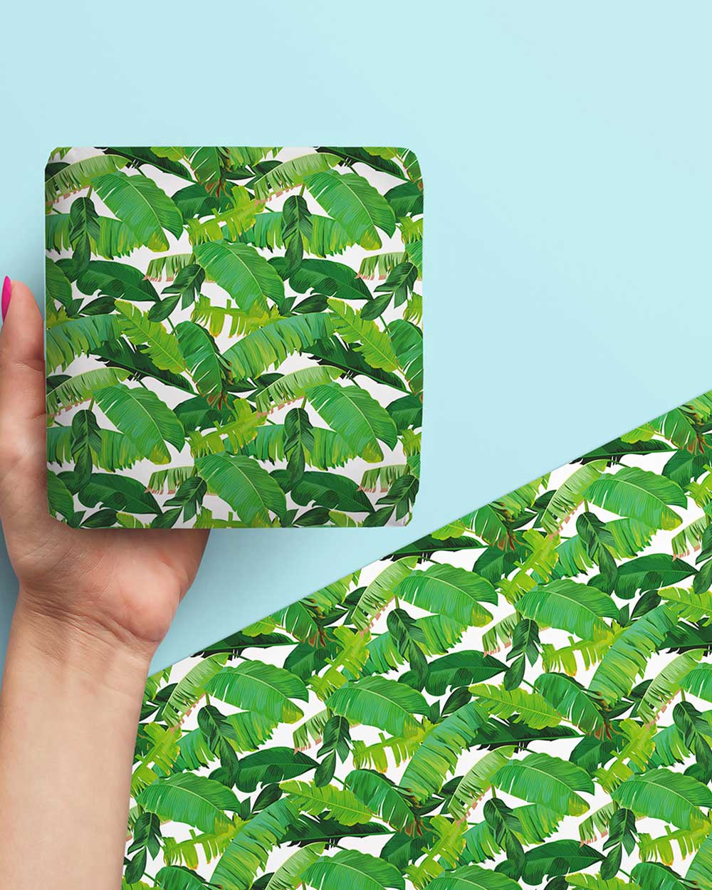 gift wrapping paper set tropical leaf FSC recyclable UK tags friends birthday occasions