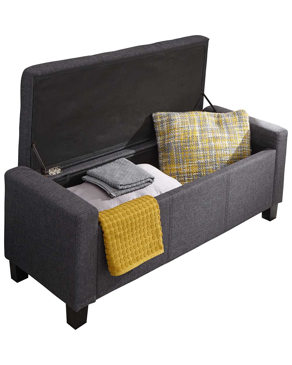 Storage box blanket box storage bench ottoman grey fabric on a white background