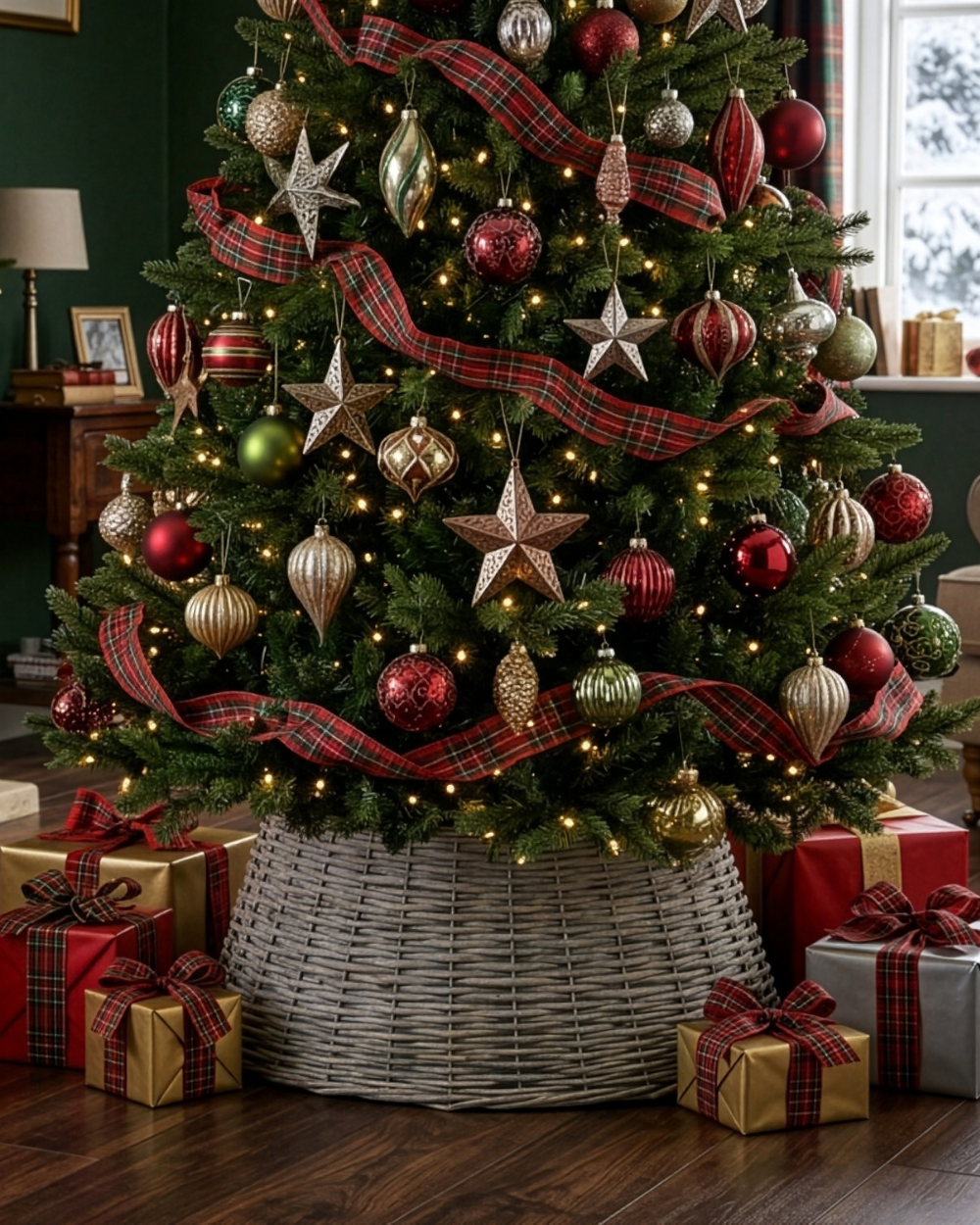 Wicker Christmas Tree Skirt, Natural Grey