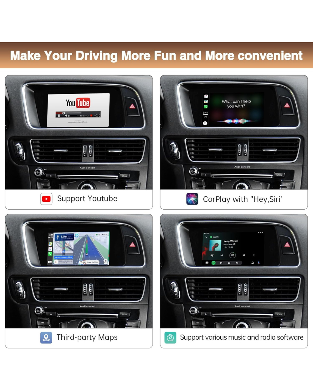 Auto Retrofit Kit Decoder Audi A4/A5/Q5 Wireless Carplay/Android