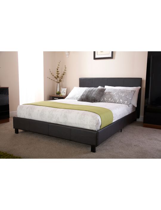 Looking for a stylish, contemporary, and low-cost bed frame? Our GFW double bed in a box is just that!  This double-sized bed in a box is a blend of style and simplicity, designed to fit into any bedroom setting. Upholstered in rich faux leather, this bed frame is what dreams are made of!  This bed has a large padded headboard, featuring a lovely, subtle 'H' stitch design. Not only is this bed attractive, but gets delivered in just one box!  It's easy to assemble with a strong frame.
