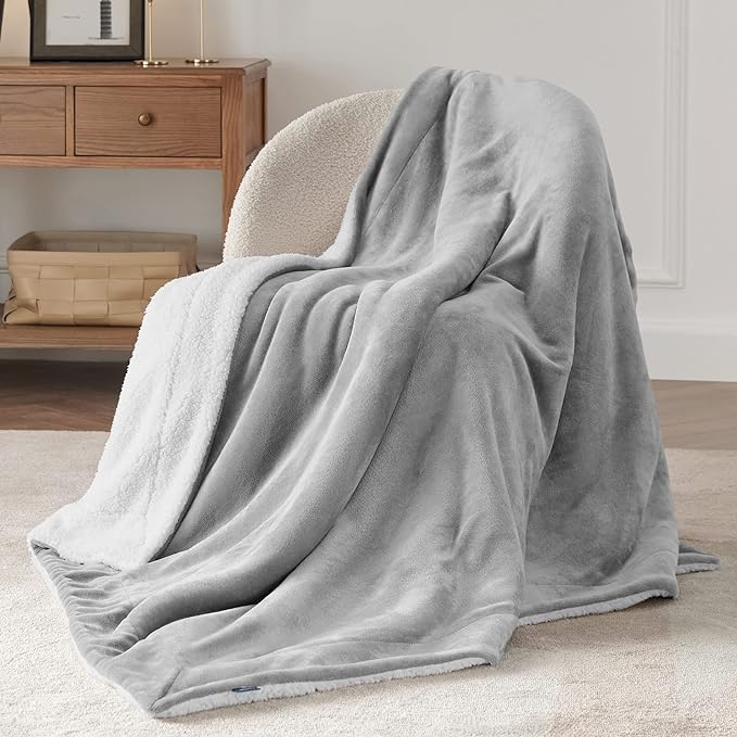 Grey Sherpa Fleece Throw Blanket - 150x200cm