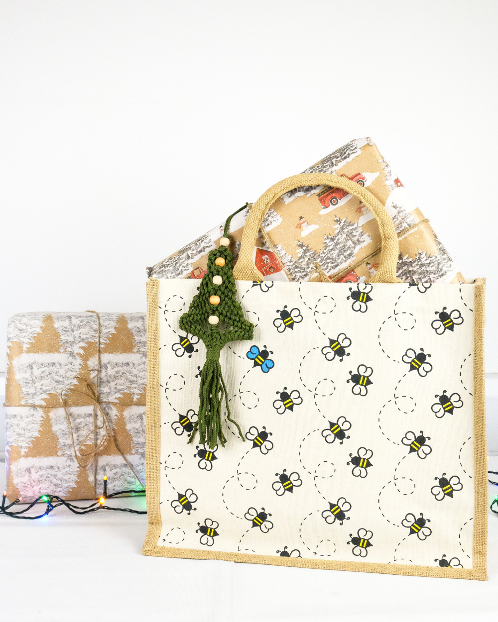 Bee Jute Canvas Shopping Bag For Life 100% Biodegradable