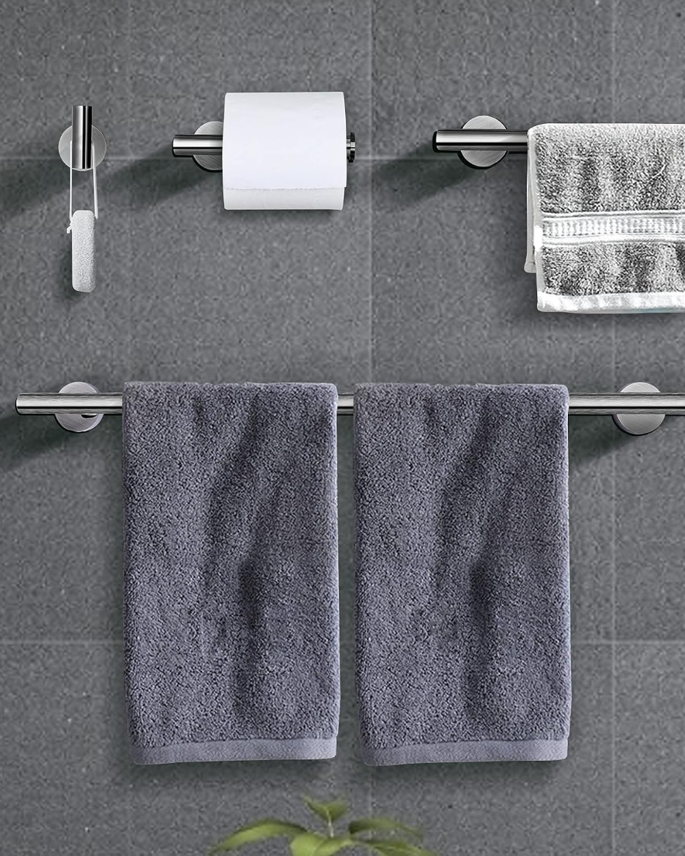 Bathroom Hardware Towel Bar Set Stainless Steel Black 4 Pk