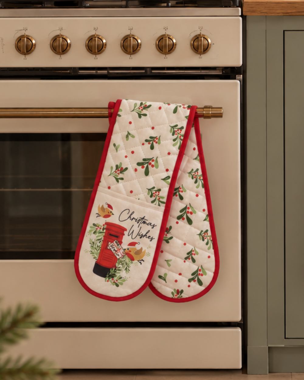 Christmas Wishes Robin Double Oven Glove