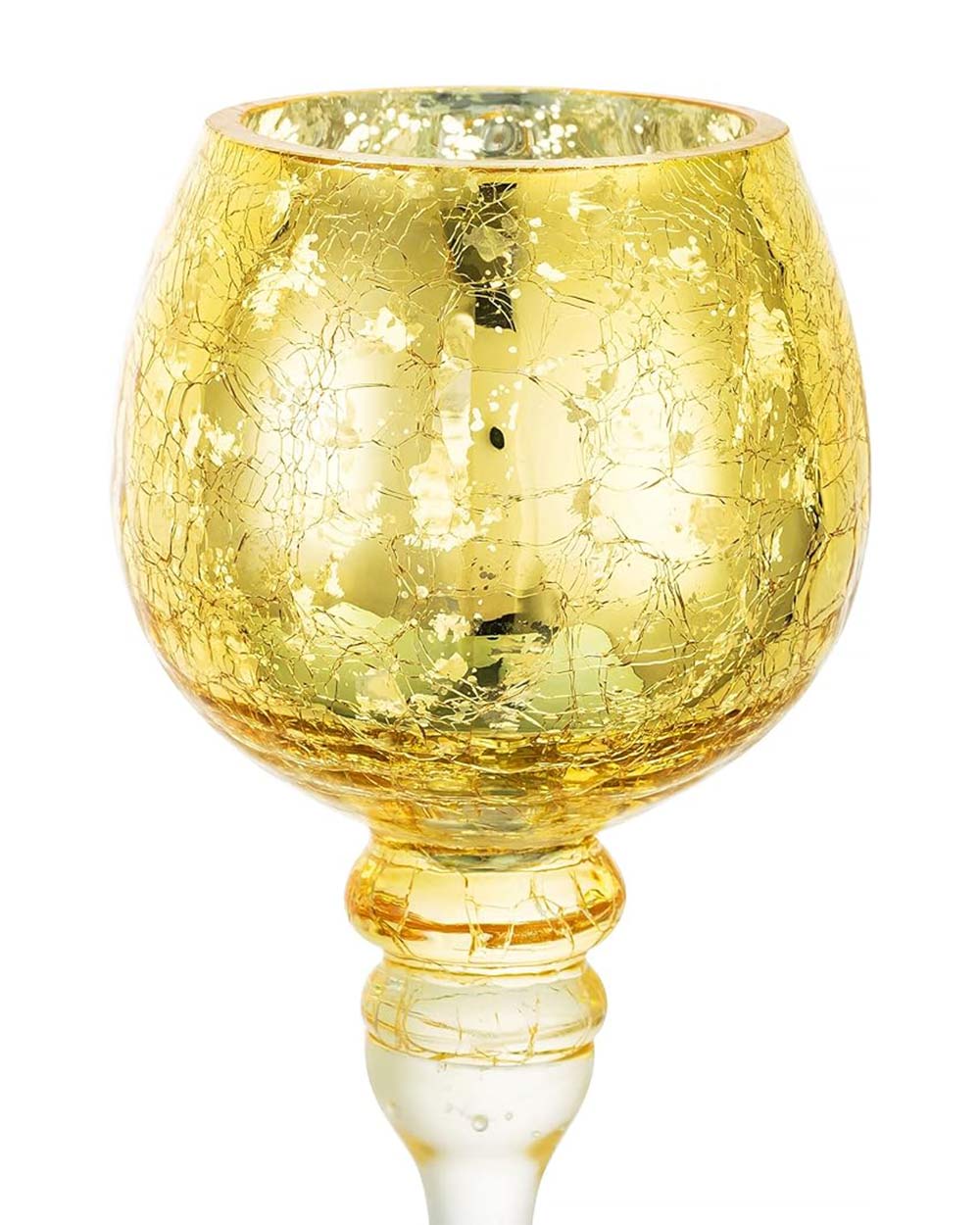 Set of 3 Long Stem Candle Holder Gold Cracked Glass