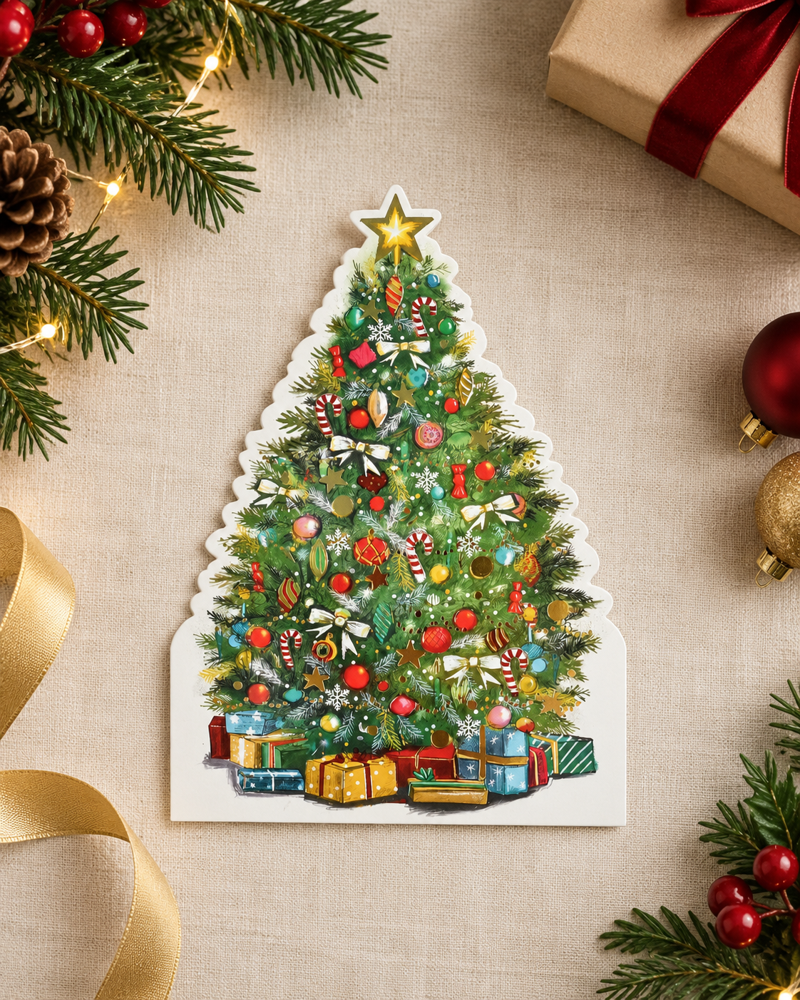 Charity Christmas Cards 10 Pack Die Cut Christmas Tree