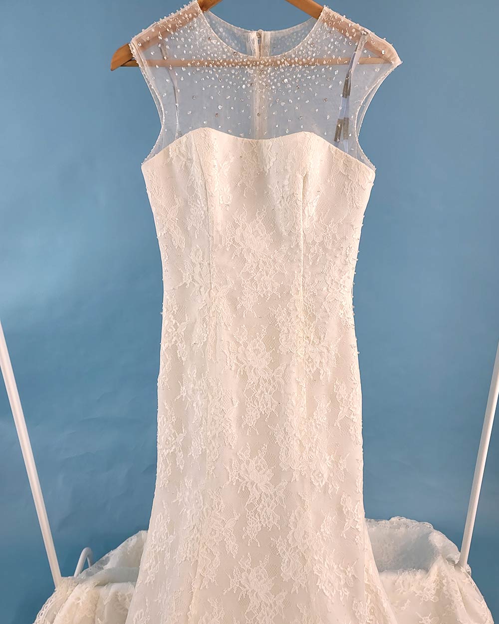 High quality White lace illusion dress