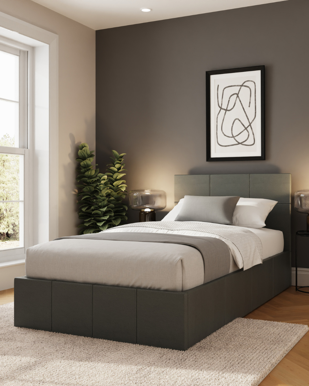 End Lift Ottoman Single Bed Grey Faux Leather 90cm