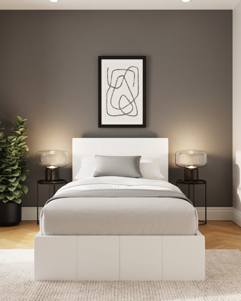 End Lift Ottoman Single Bed White Faux Leather 90cm