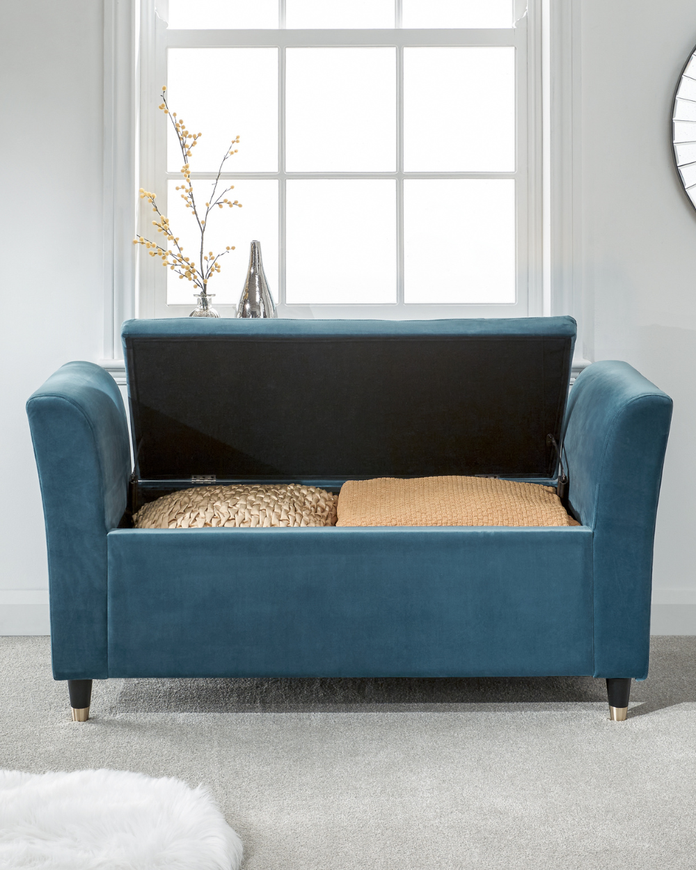 Storage Bench Window Seat Genoa Teal Velour