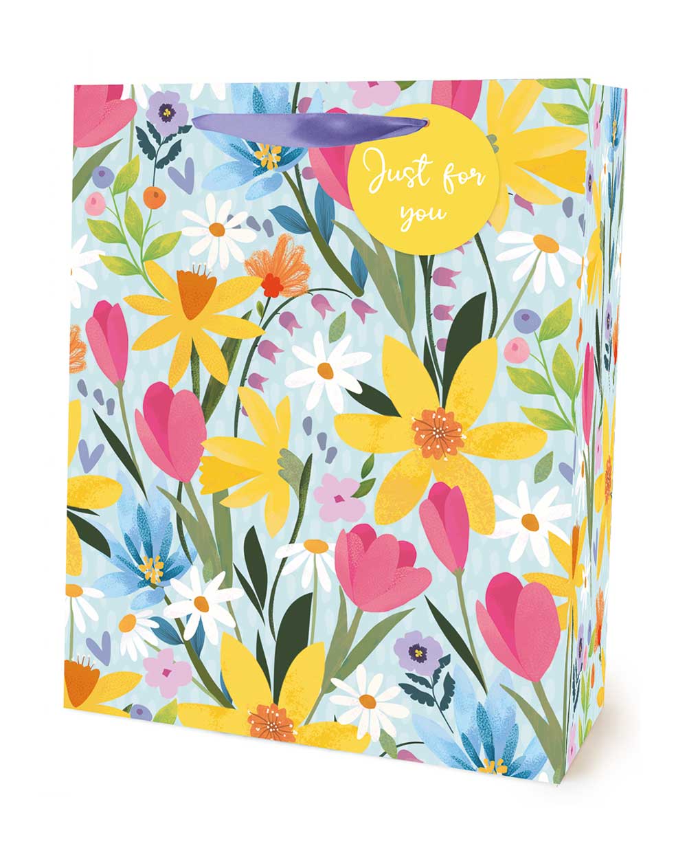 easter gift bag in size medium. Floral design with daffodils and tulips