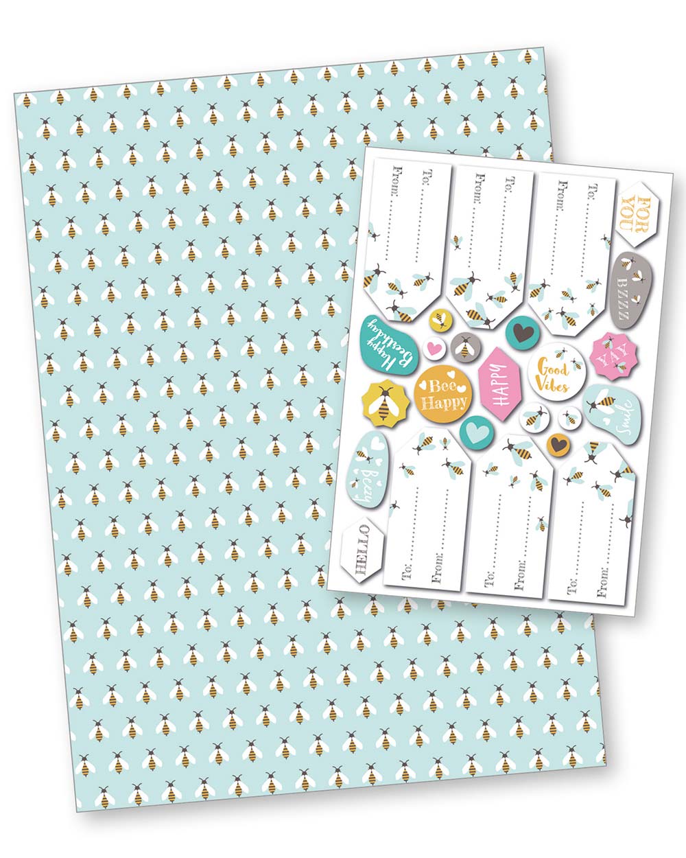 honey bee gift wrapping paper set friends FSC recyclable cute modern
