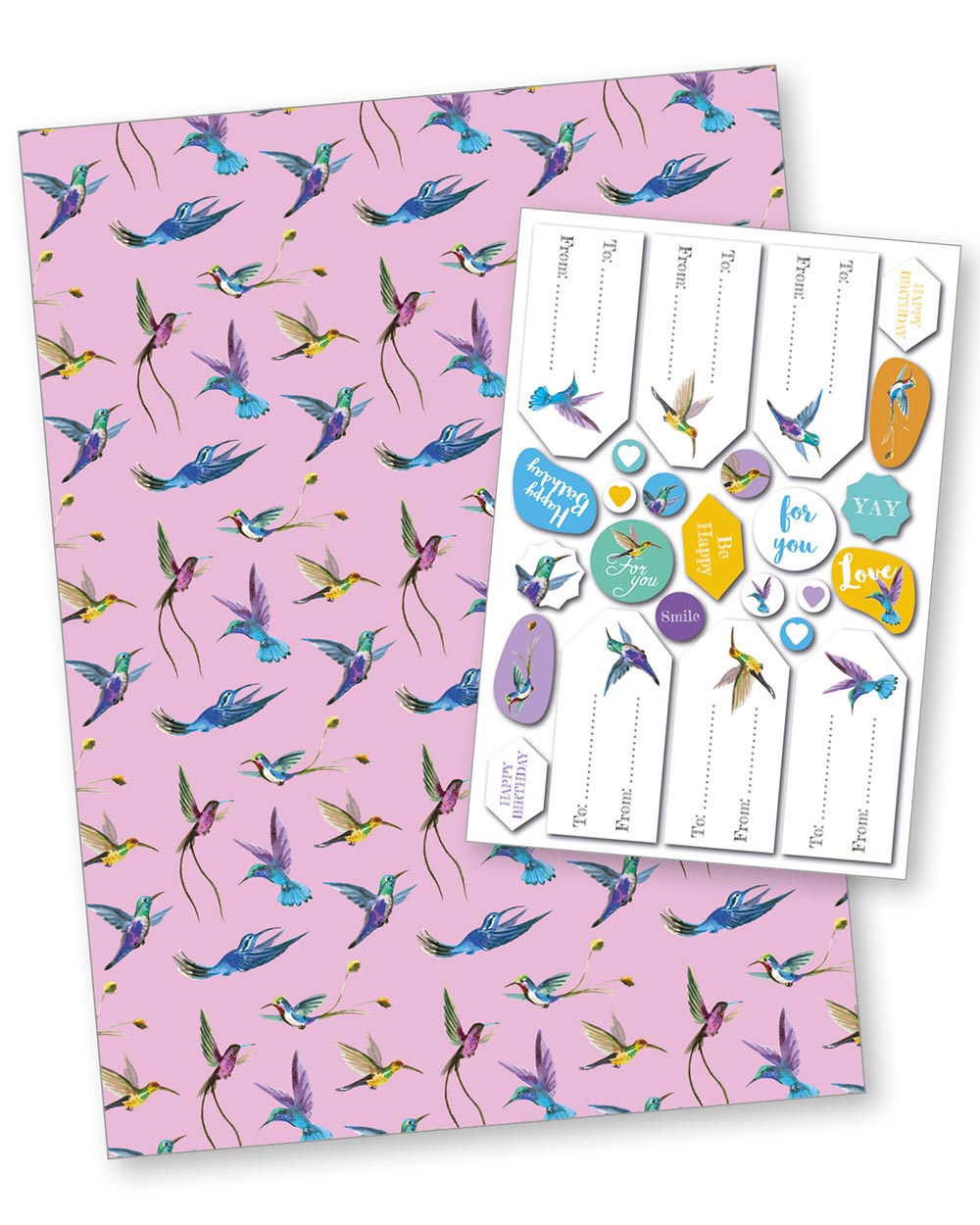 gift wrapping paper set kit hummingbird pink FSC recyclable