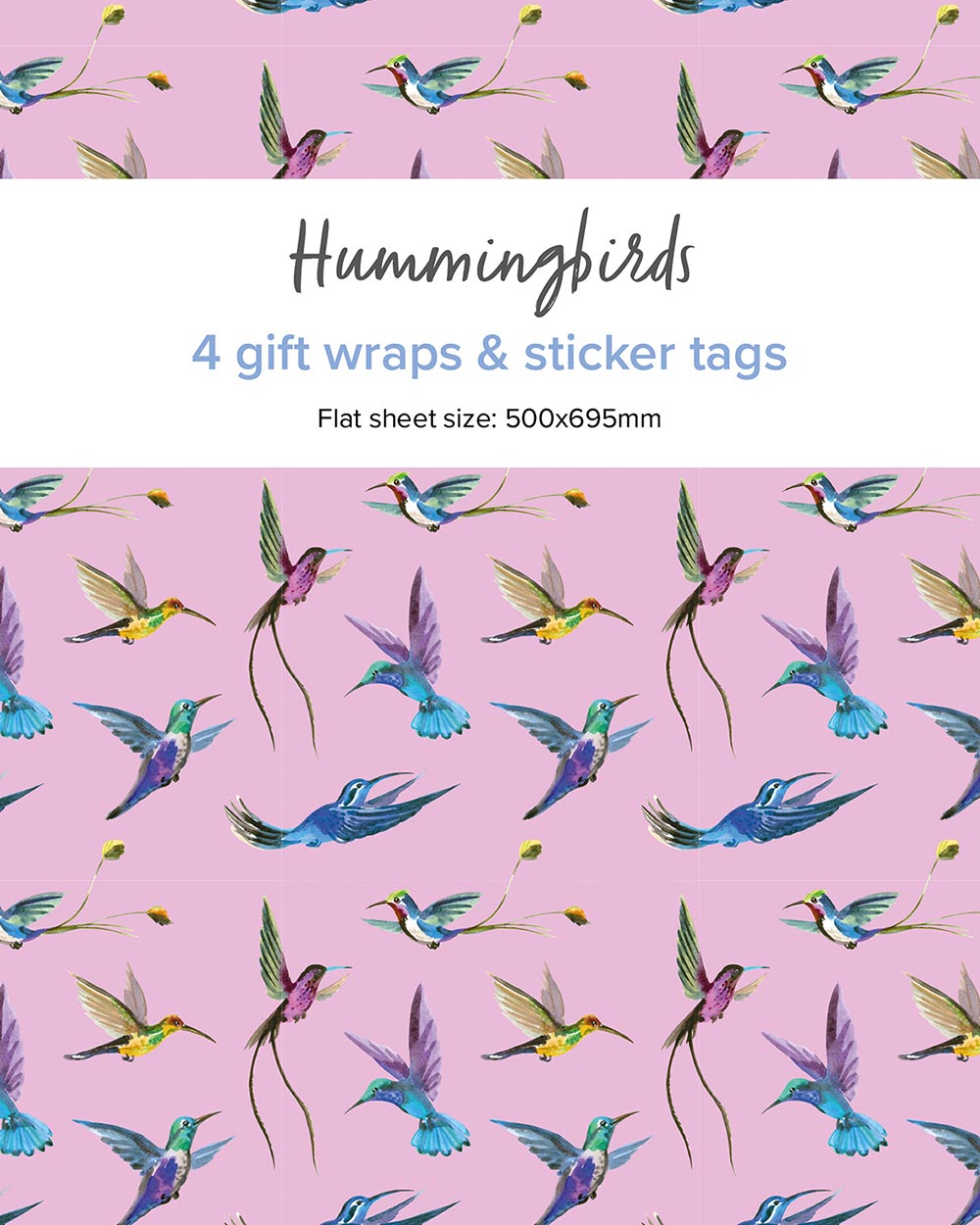 gift wrapping paper set kit hummingbird pink FSC recyclable