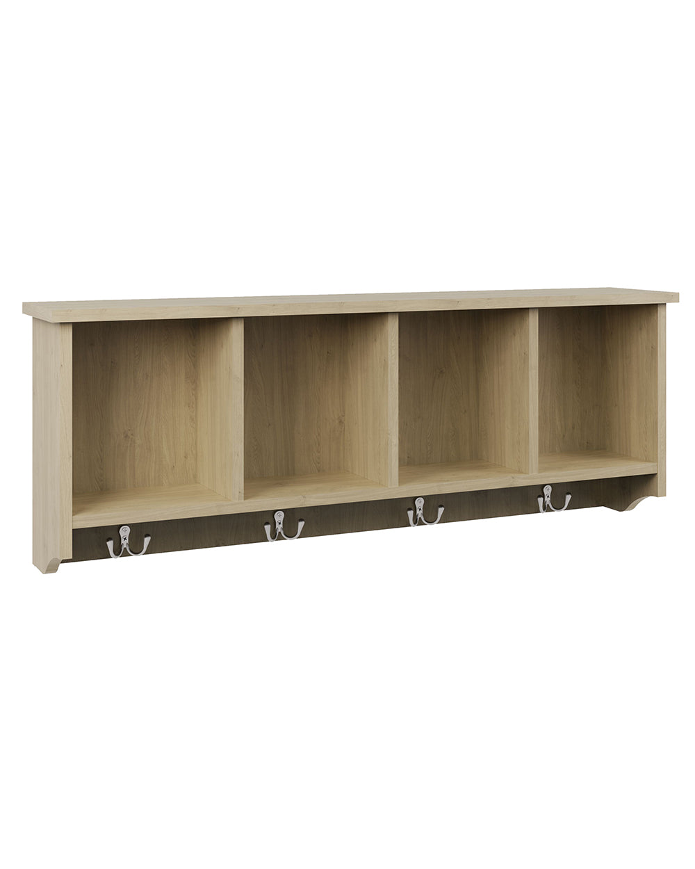 GFW Kempton wall rack oak effect hallway storage unit featured on a white cut out background