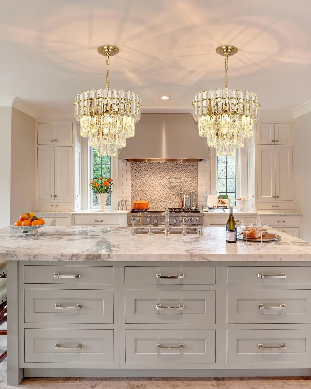 Kiikoopro Crystal Chandelier Round Luxury Pendant Light