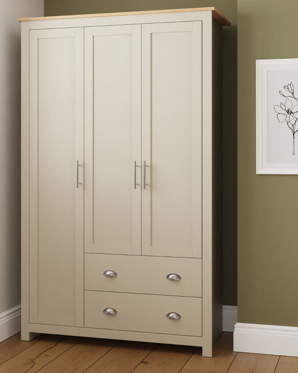 Lancaster 3 Door 2 Drawer Wardrobe Cream
