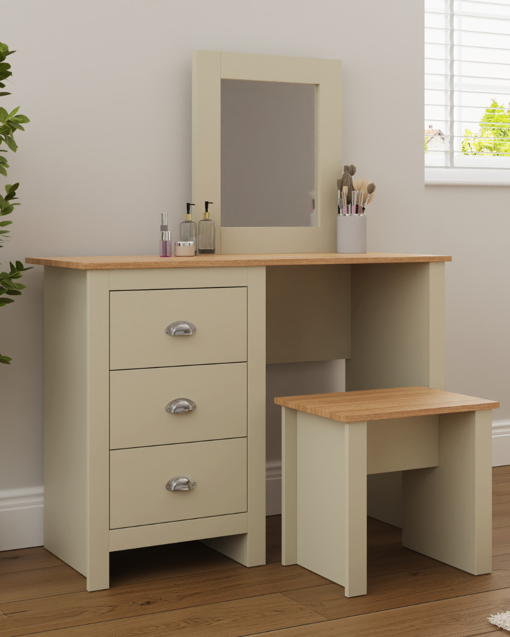 cream colour dressing table Miami Deco Cream Velvet Dressing Table With LED Touch Sensor Mirror