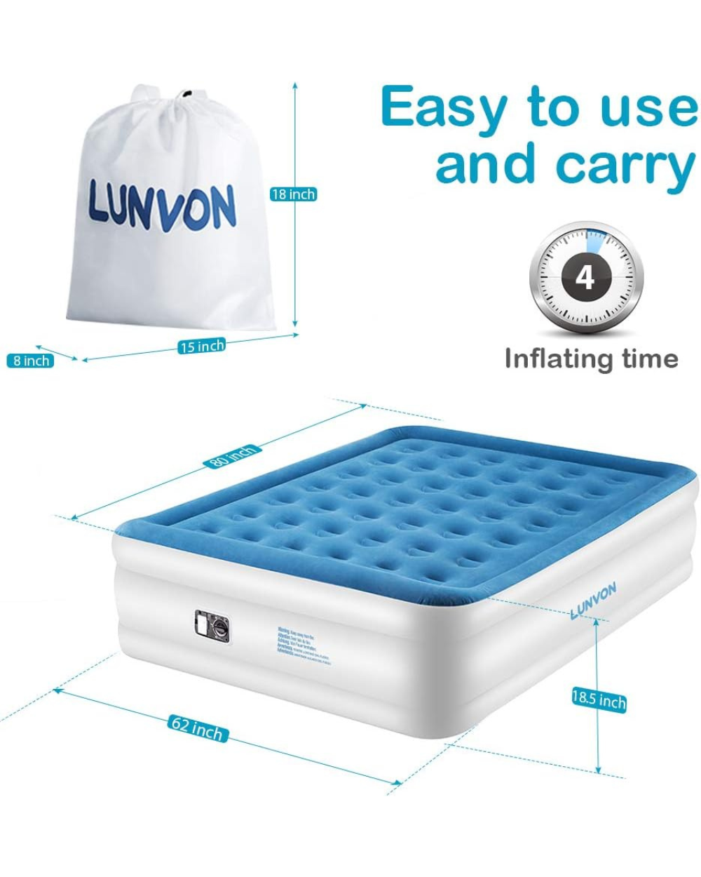 Lunvon Air Bed Inflatable King Size Air Mattress