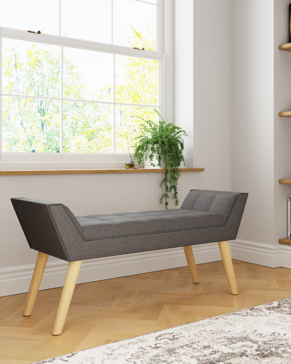 Milan Fabric Upholstered Bench, Dark Grey